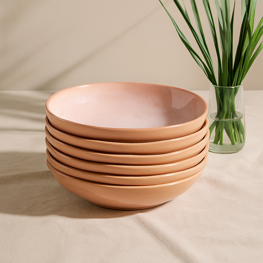 Prato Fundo de Cerâmica Bio Litchi Rosa 22 cm