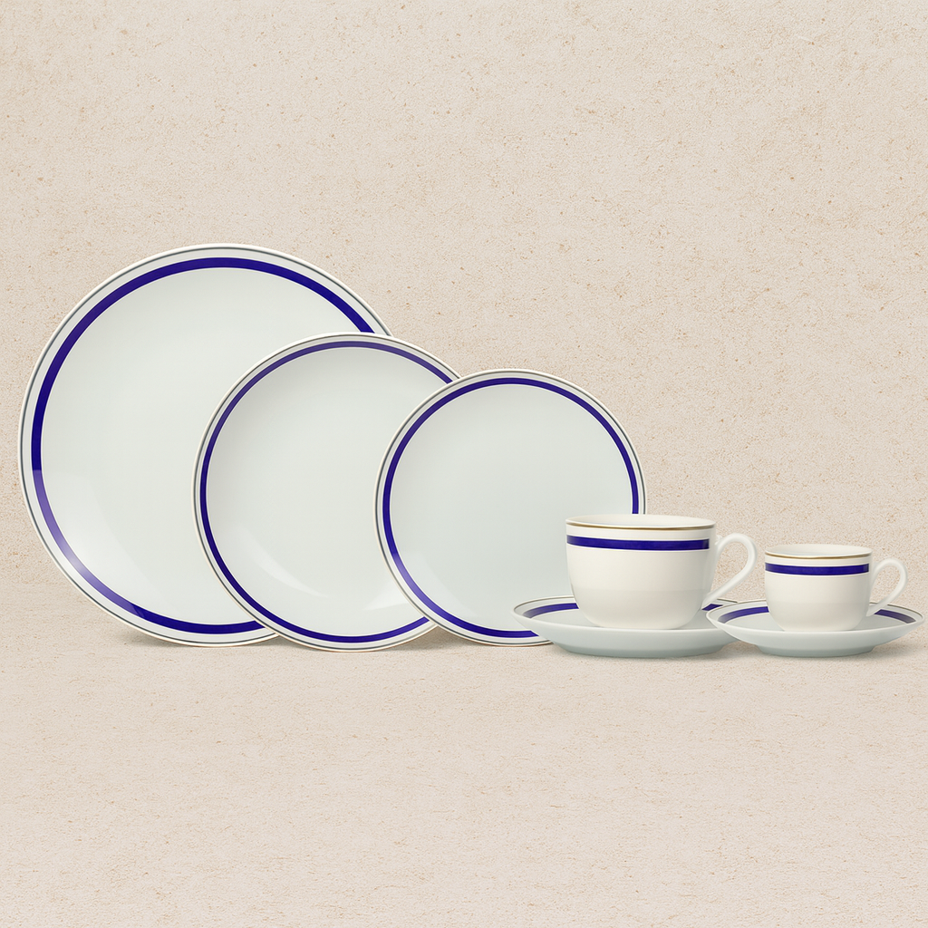 Aparelho de jantar de porcelana Três Classique azul 42 peças