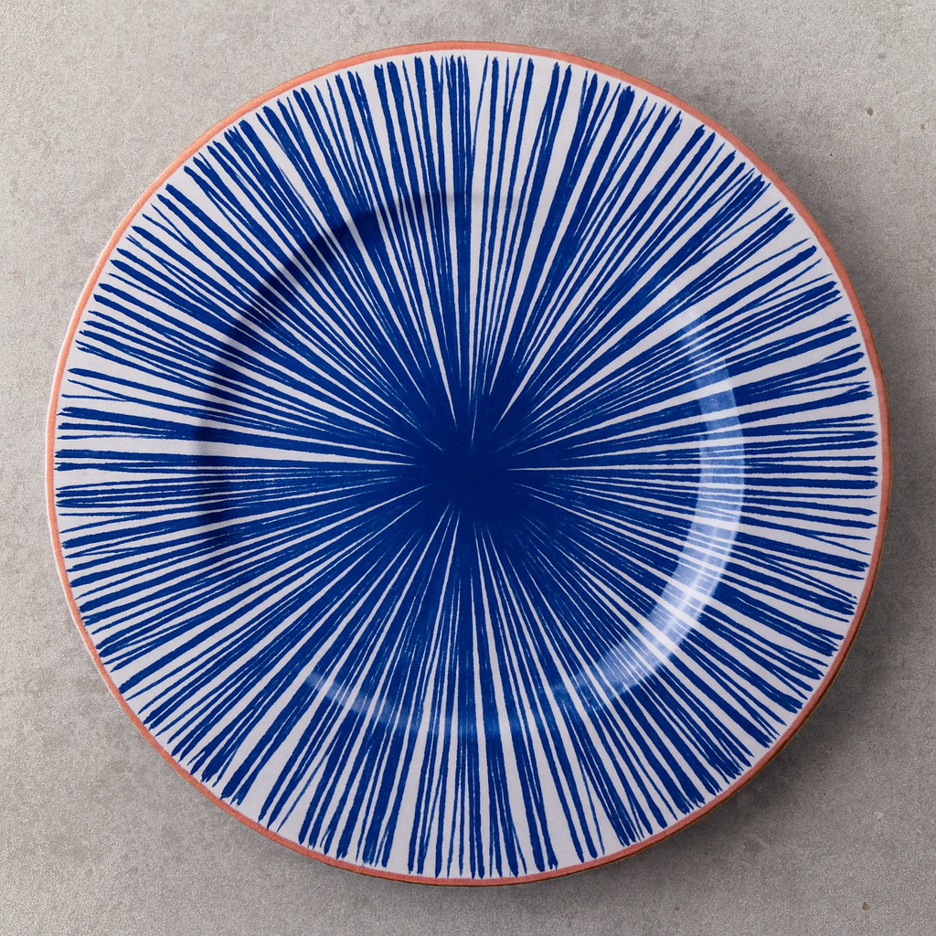 Prato de porcelana raso Abstratta azul 28 cm