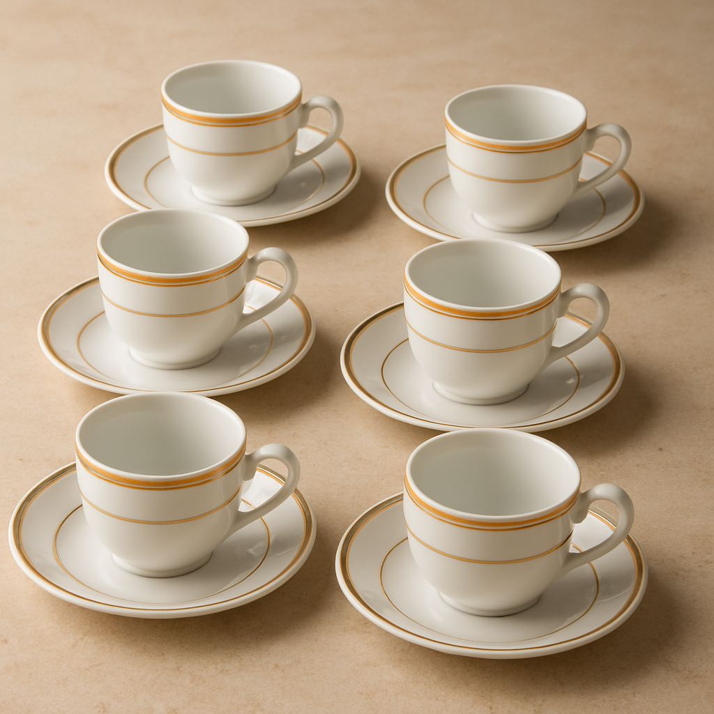 Jogo de Xícaras de Porcelana Monaco Borda Dourada