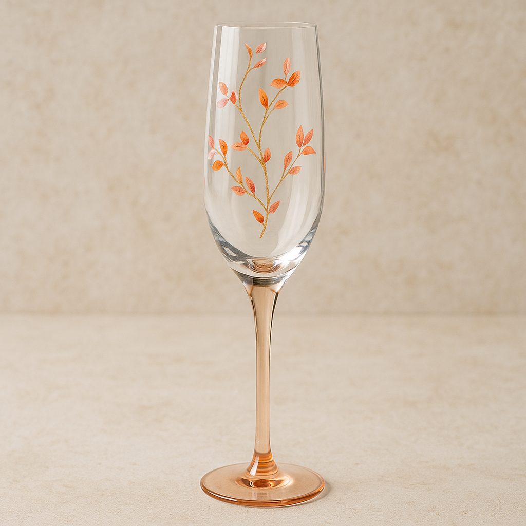 Taça de Vidro para Champagne Folhas Laranja 185 ml
