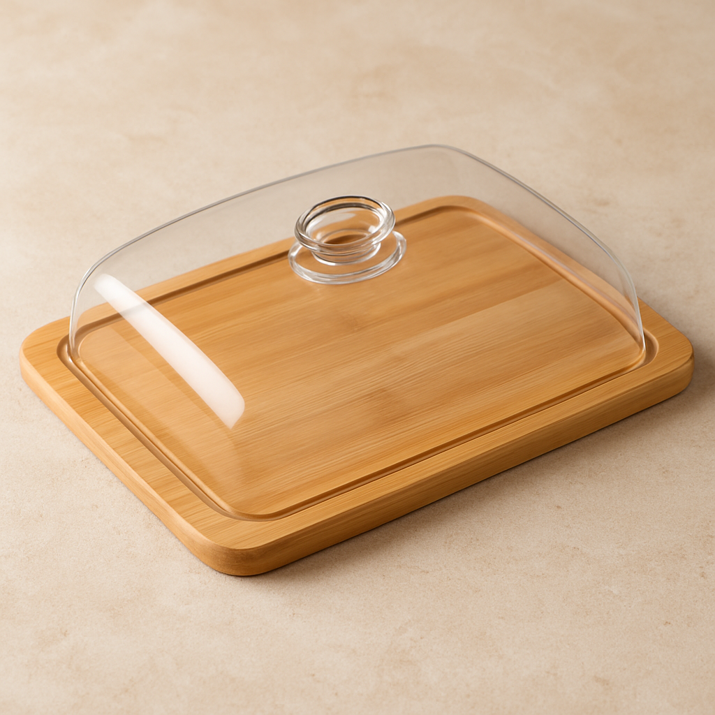 Porta Frios de Bambu com Tampa de Acrílico – 28x21 cm