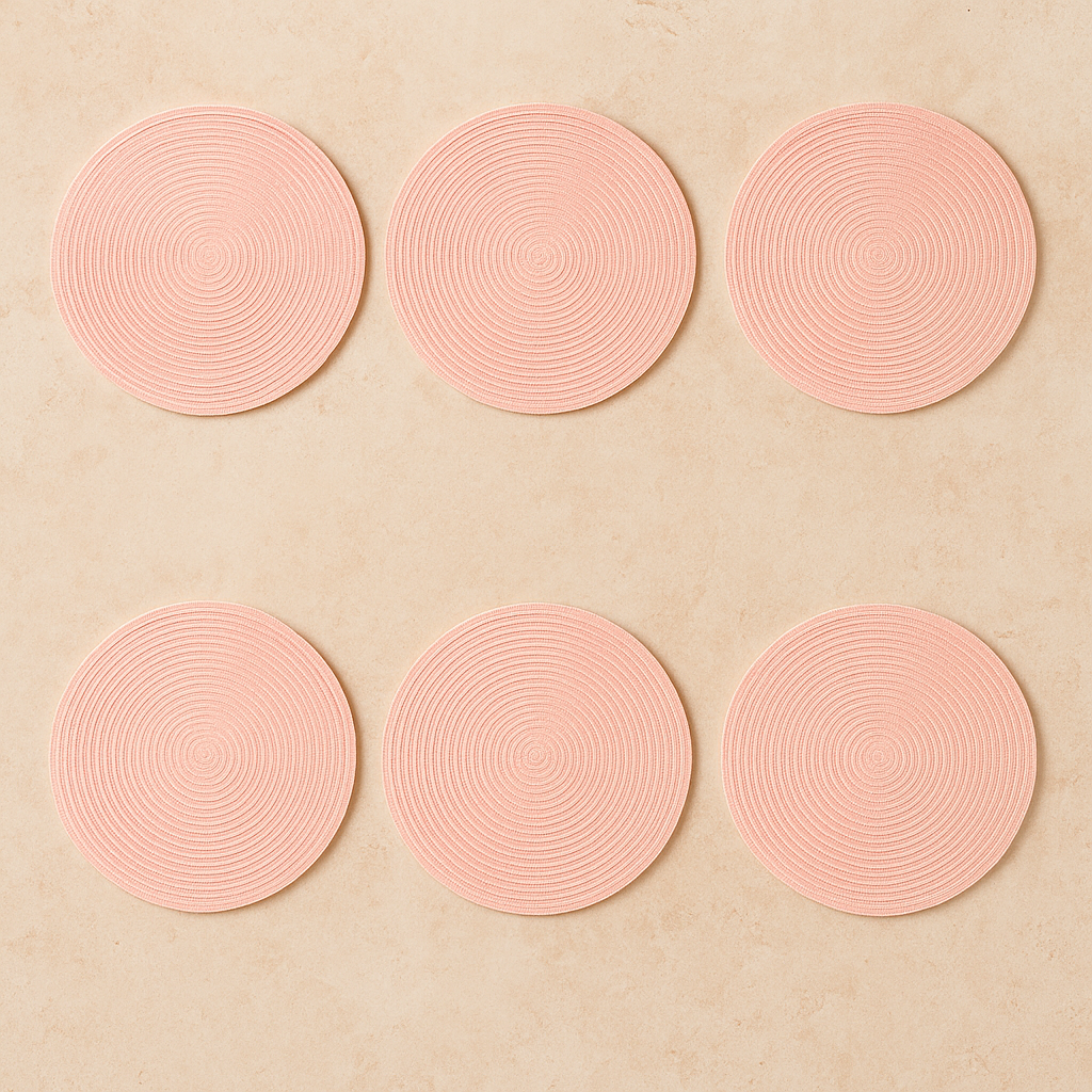 Kit Lugar Americano de Fibra Redondo Lana Rosa – 6 Peças (38 cm)
