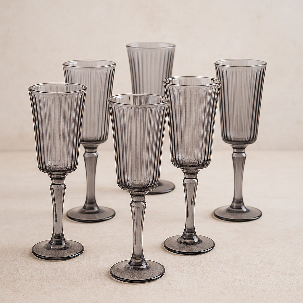 Jogo de Taças de Vidro Egeu Champanhe Borda Dourada