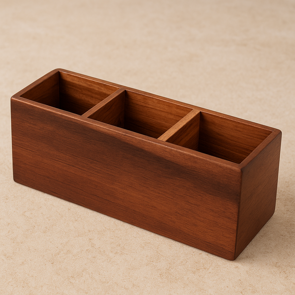 Porta-talheres de Madeira Acácia com 3 Divisórias – 29x7 cm