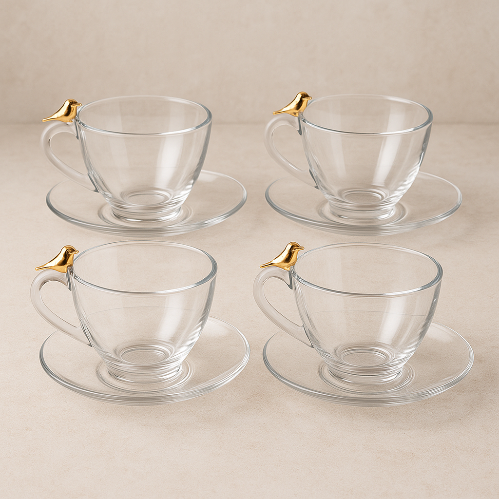 Jogo de Xicaras de Cristal Golden Bird 80 ml 8 Peças