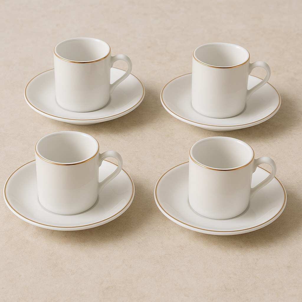 Jogo de xícaras de porcelana Royal borda dourada 90ml