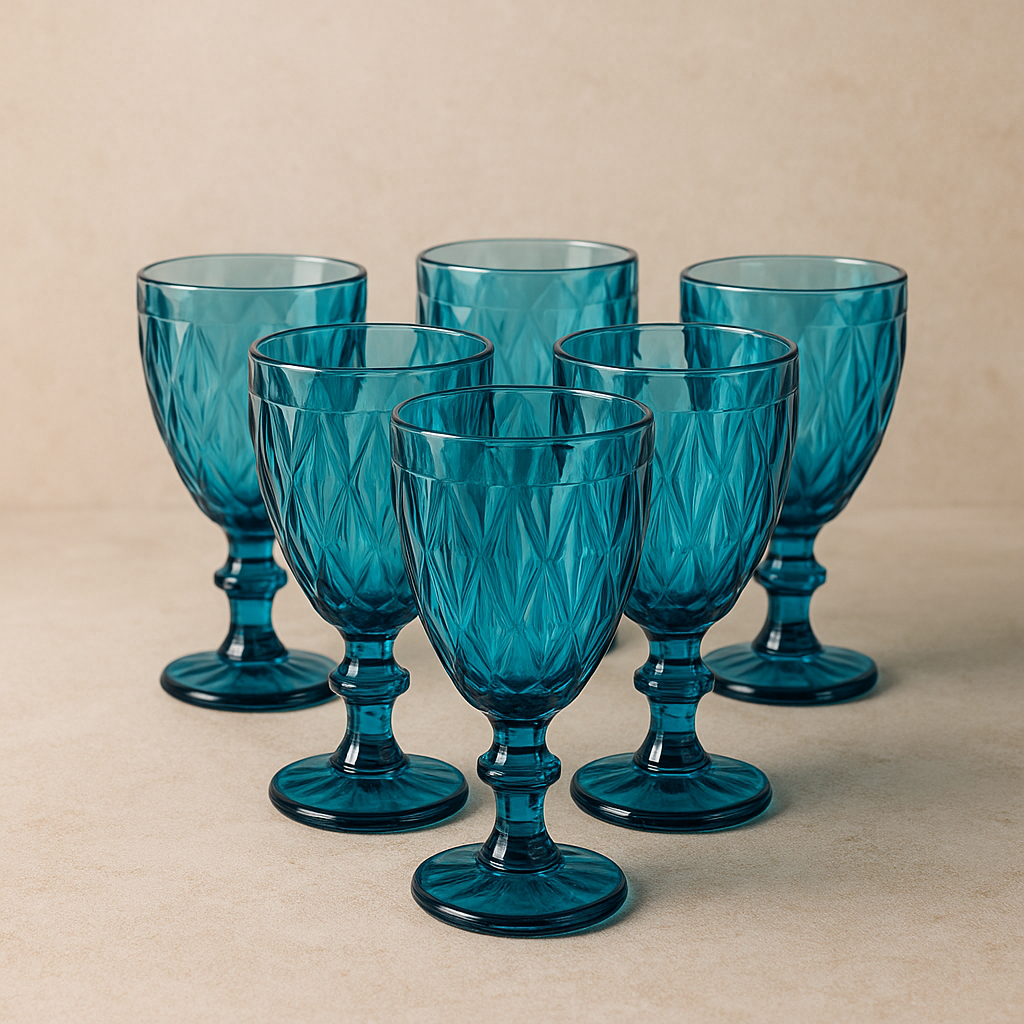 Jogo de Taças de Vidro Diamond Azul Safira – 340 ml – 6 Peças