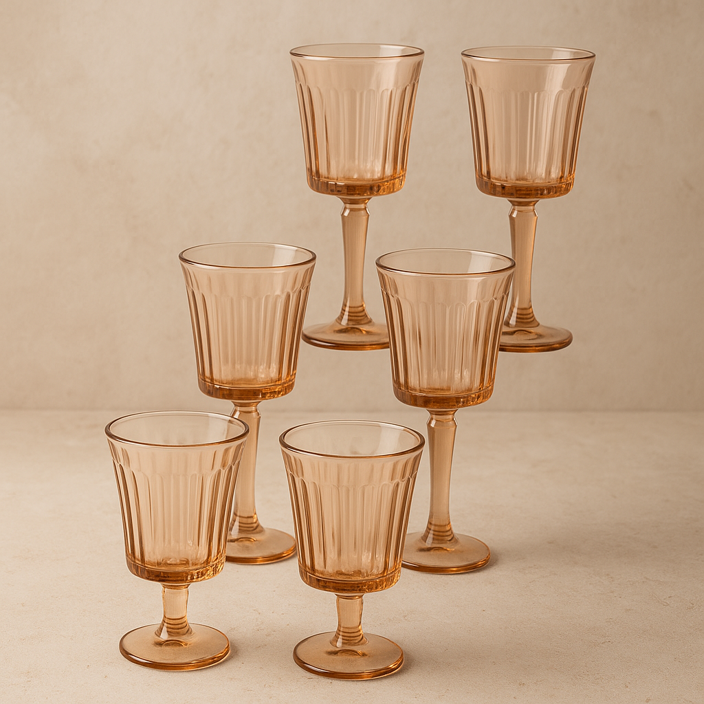 Jogo de Taças de Vidro Egeu Água/Vinho Borda Dourada Âmbar – 260 ml – 6 Peças