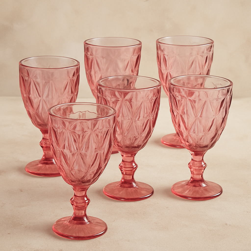 Jogo de Taças de Vidro Diamond Rosa – 340 ml – 6 Peças