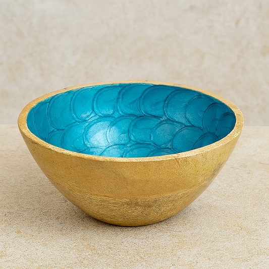 Saladeira Redonda Madeira Azul Fish Scale 25cm