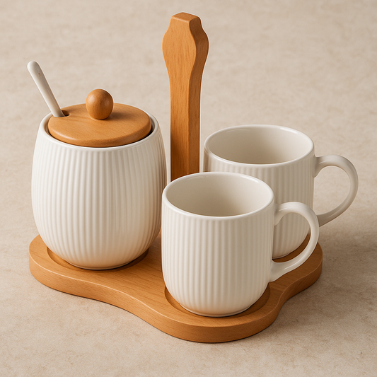 Jogo de xícaras de café Oasis com suporte de bambu