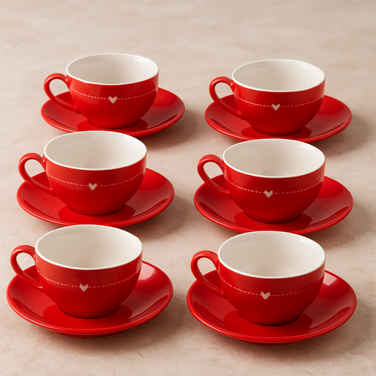 Jogo de Xícaras de Porcelana Lamour Vermelho 160 ml