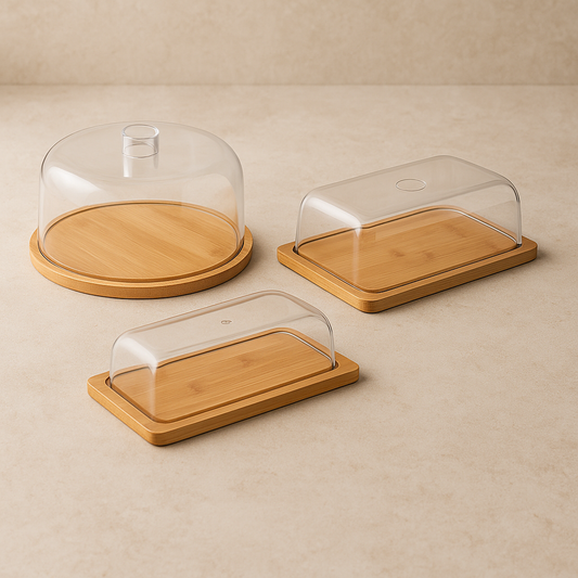 Kit de Bambu com Tampas de Acrílico – 3 Peças