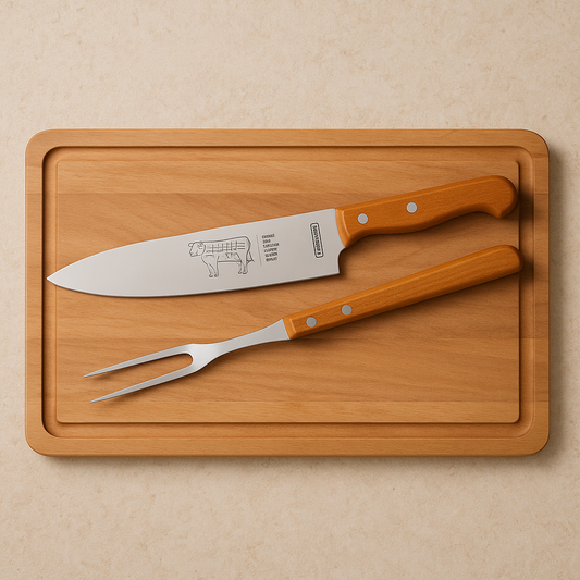 Jogo de Churrasco Inox Natural Wood 03 Peças
