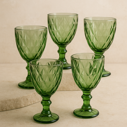 Jogo de Taças de Vidro Diamond Verde Esmeralda 340 ml 6 Peças