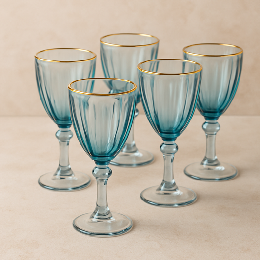 Jogo de Taças Dominic Azul com Filete Dourado 275 ml