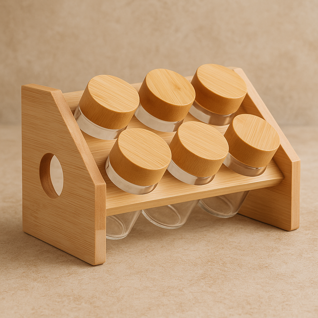 Jogo de Potes de Vidro com Hack de Bambu 20ml – 6 Peças – Wolff Gourmet