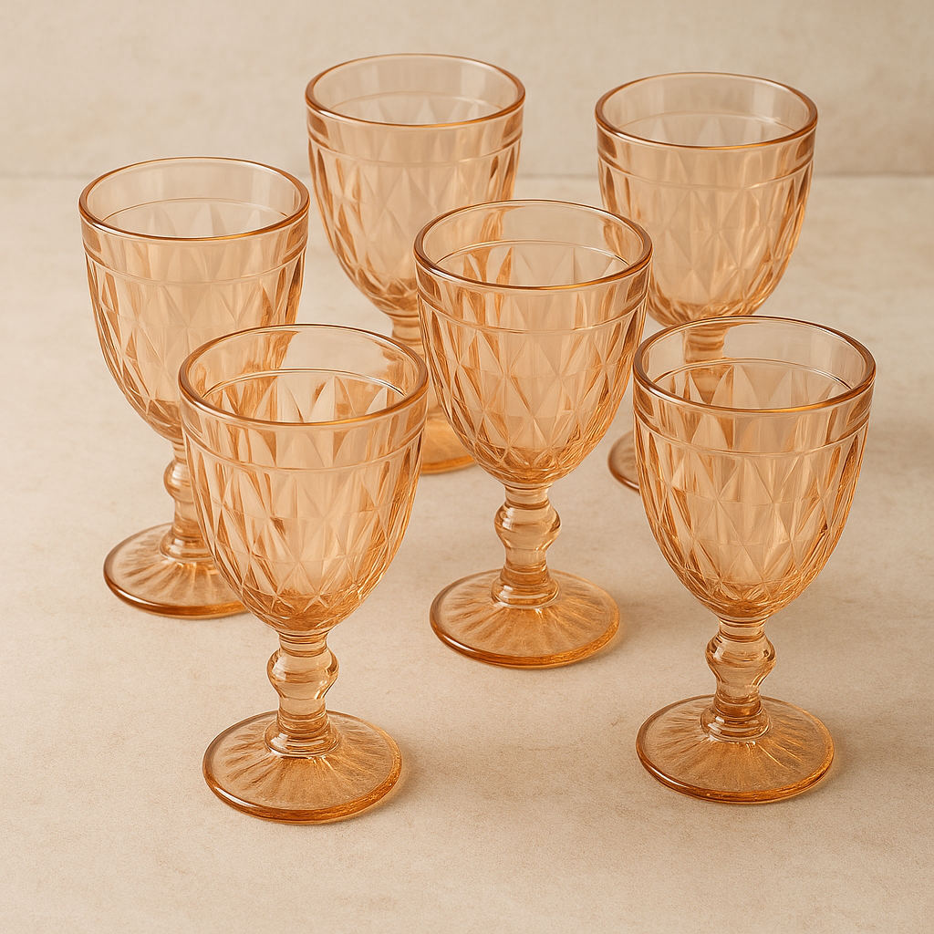 Jogo de Taças de Vidro Diamond Âmbar – 340 ml – 6 Peças