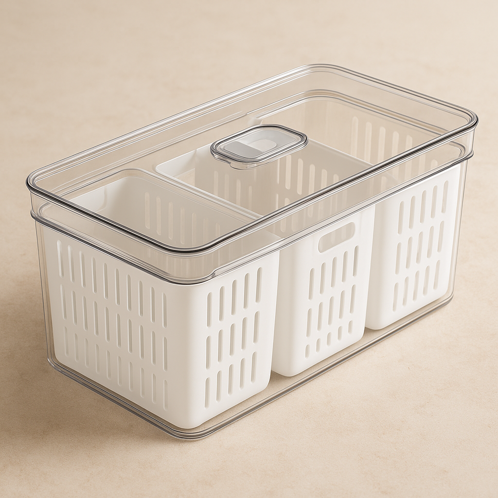 Organizador de Acrílico com 3 Cestos – Natural, 5 litros