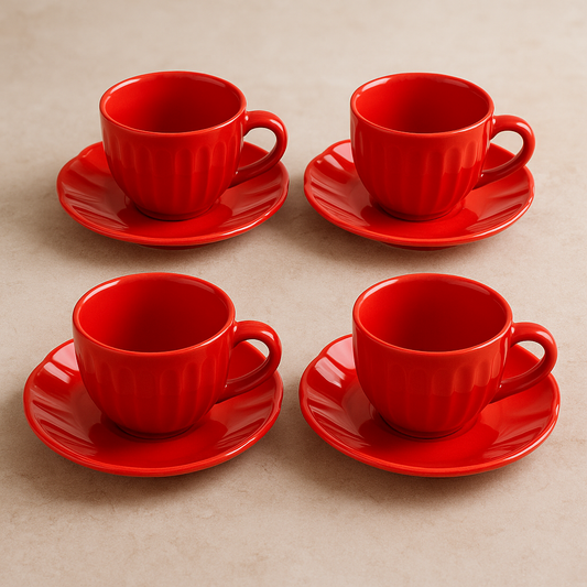 Jogo de Chá de Porcelana Bella Vermelha 150 ml 8 peças
