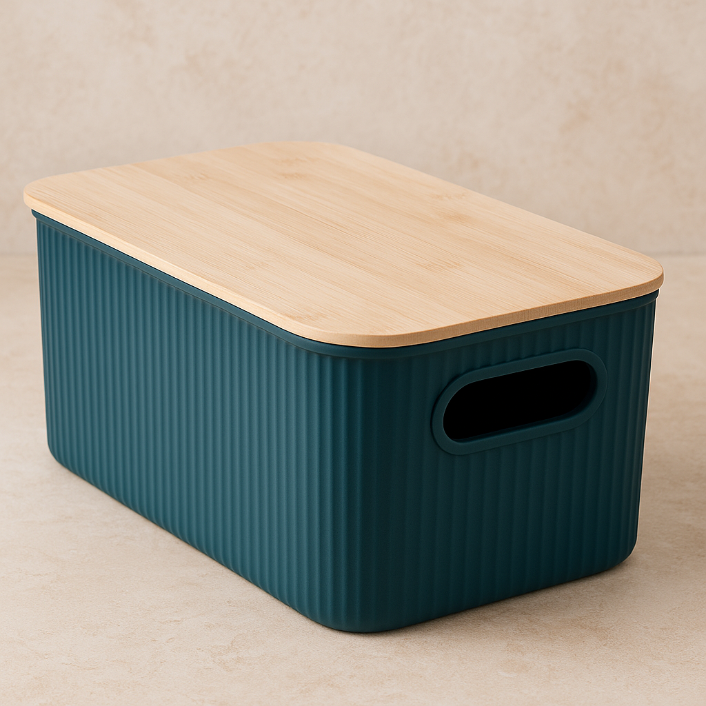 Caixa Organizadora Canelada com Tampa Preta – 6 Litros