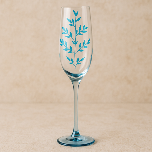 Taça de Vidro para Champagne Folhas Azul 185 ml