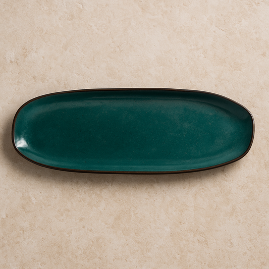 Travessa de Cerâmica Oval Oceano Azul 36x13 cm