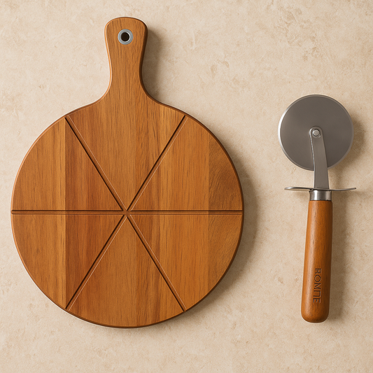Jogo Tábua de Madeira para Pizza com Cortador 40x30 cm – 2 Peças – Florarte