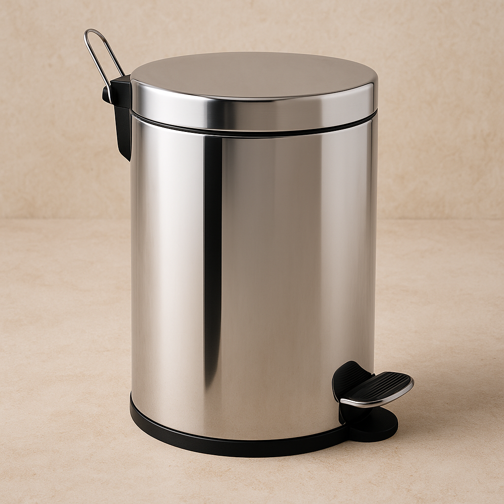 Lixeira de Inox com Pedal e Cesto Removível Redonda Cinza – 5 Litros