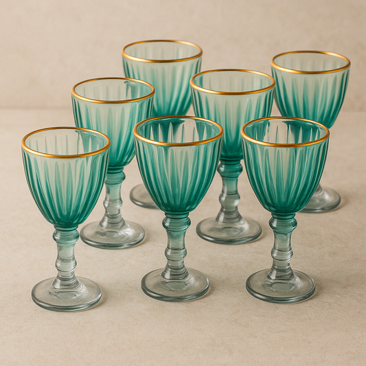 Jogo de Taças de Licor Verde com Filete Dourado 55ml
