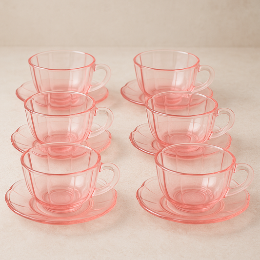 Jogo de Xícaras de Vidro para Chá Peach Rosa 240ml 12 Peças