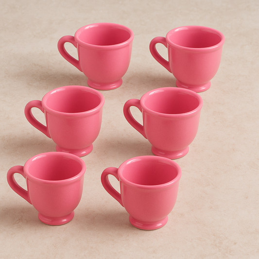 Jogo de Xícaras de Cerâmica Glaze Rosa 100 ml - 06 Peças